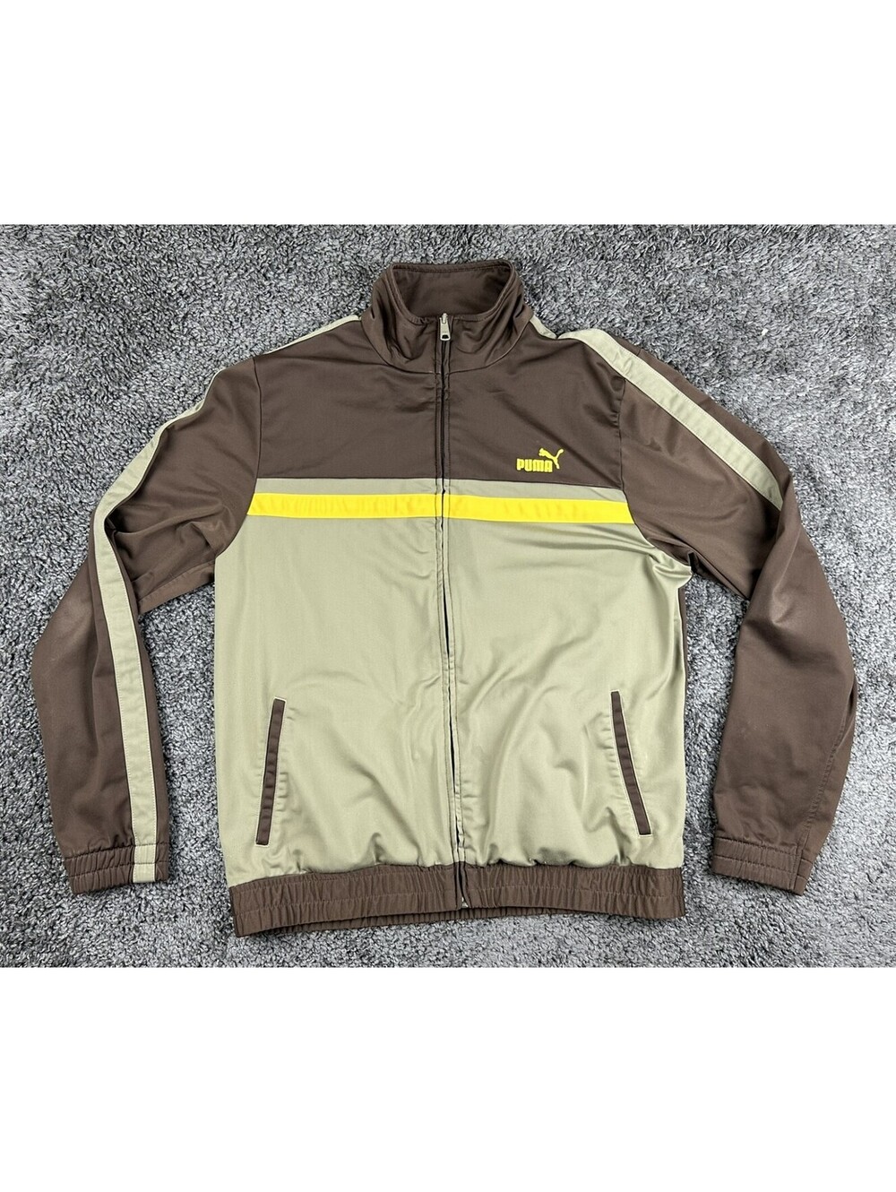 Vintage Puma Mens Medium Brown Retro Track Jacket Full Zip Color Block Active